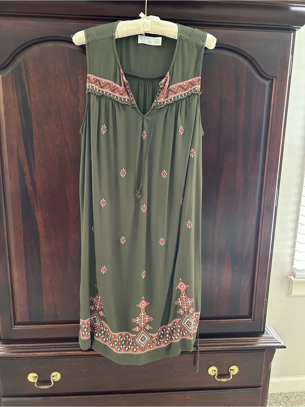 Olive Green Sleeveless Embroidered Boho Dress